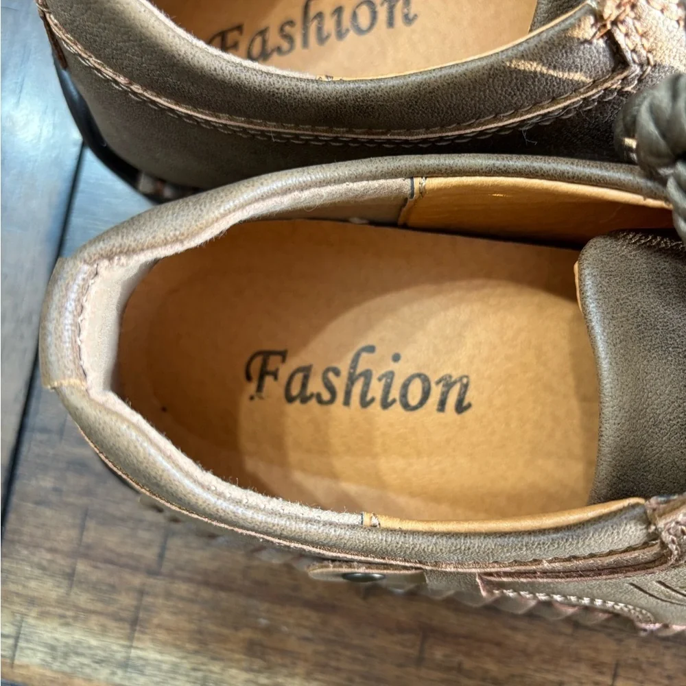 Men's Tan Leather Casual Sneakers